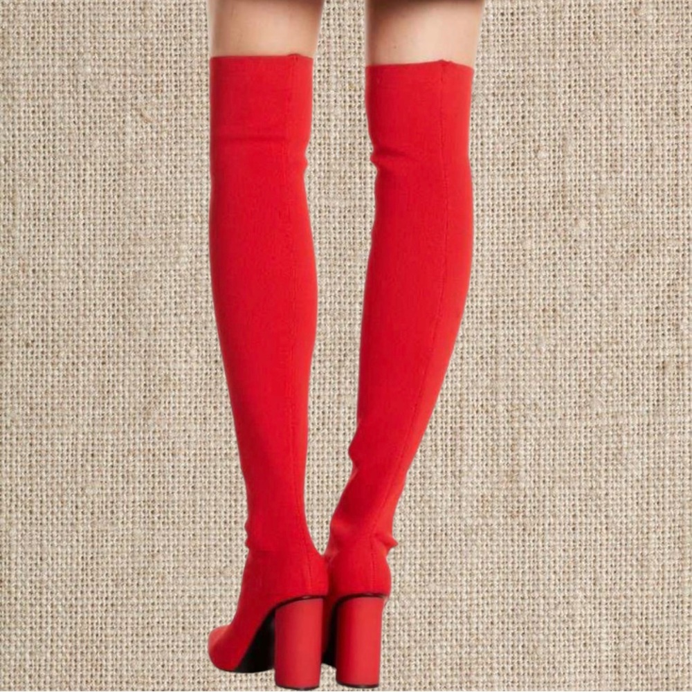Red Over-the-Knee Stretch Sock Boots - Picture 2 of 2